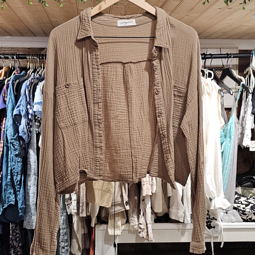 Cotton Button Up Neutral - image 6